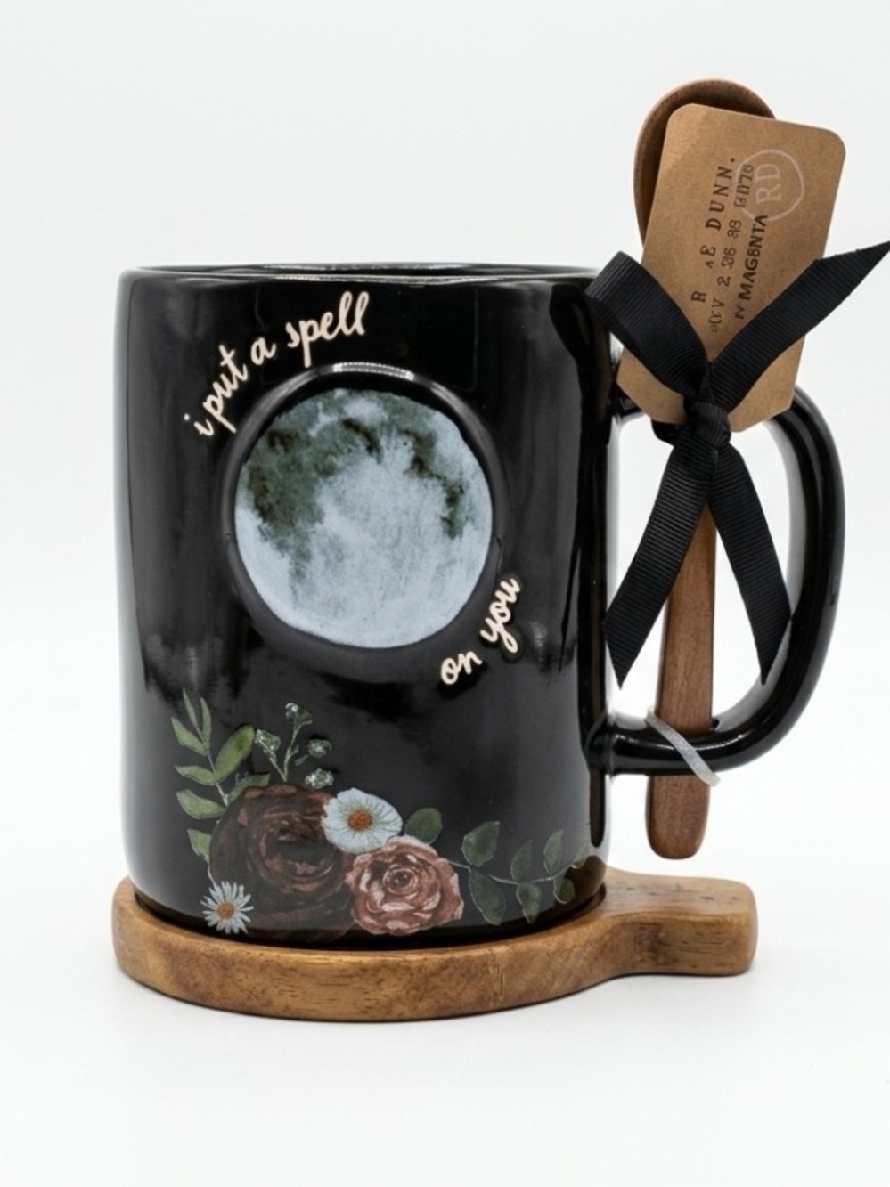 Rae Dunn Witchy "I Put A Spell On You" Mug Set Wood Coaster + Spoon
